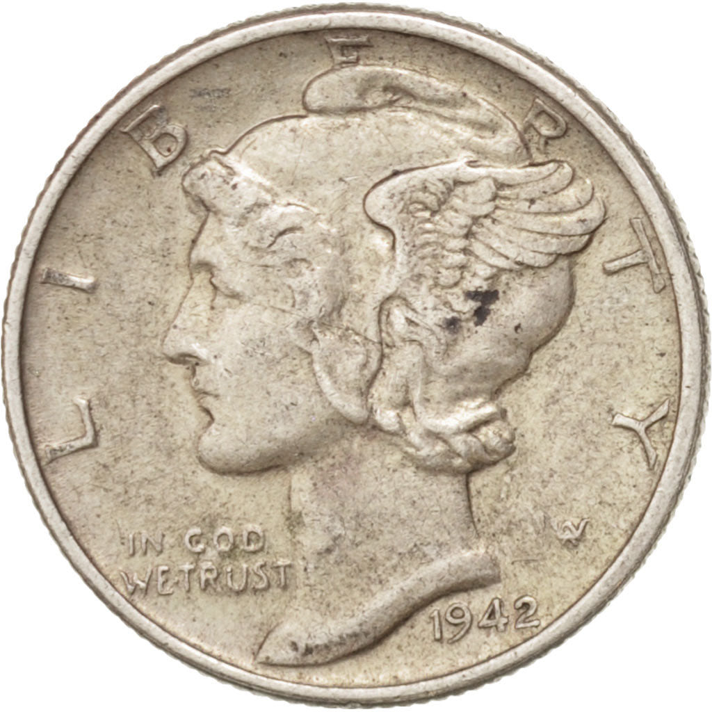 Coin, United States, Mercury Dime, Dime, 1942, U.S. Mint, Philadelphia