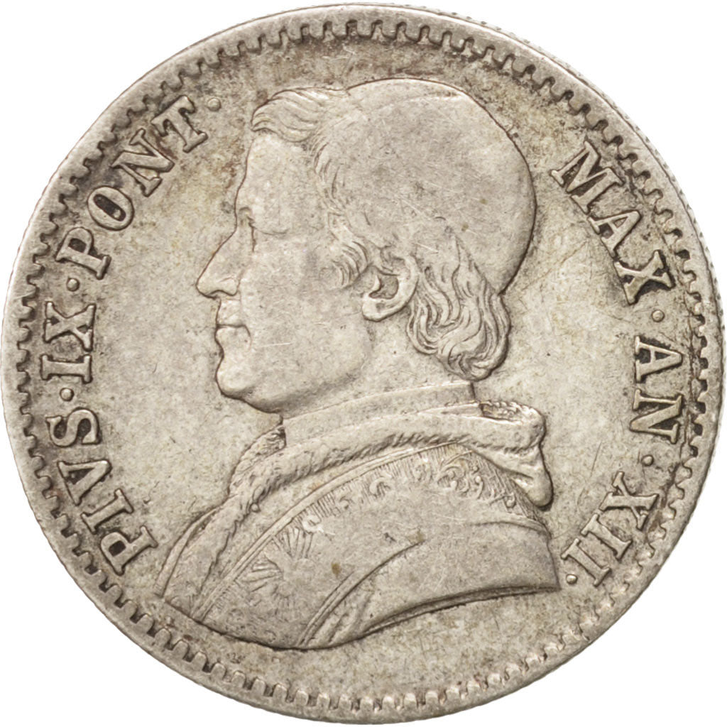 ITALIAN STATES, PAPAL STATES, Pius IX, 20 Baiocchi, 1858, Roma, EF(40-45)