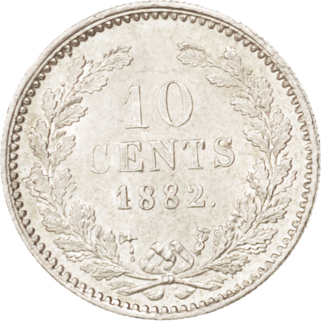 Netherlands, William III, 10 Cents, 1882, AU(55-58), Silver