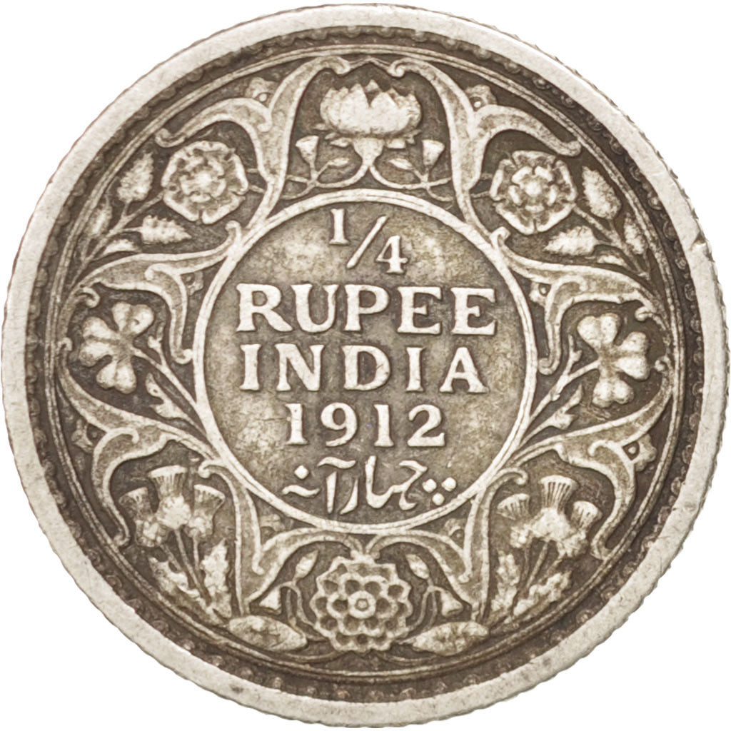 Coin, INDIA-BRITISH, George V, 1/4 Rupee, 1912, Bombay, EF(40-45), Silver