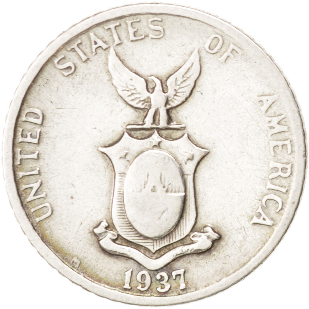 Philippines, 10 Centavos, 1937, EF(40-45), Silver, KM:181