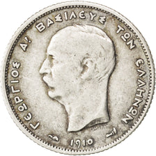 GREECE, Drachma, 1910, Paris, KM #60, VF(20-25), Silver, 4.92