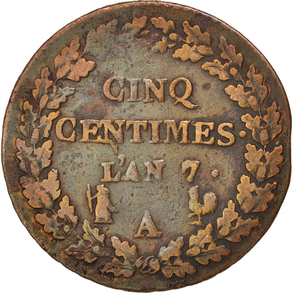 France, Dupré, 5 Centimes, 1798, Paris, VF(30-35), Bronze, KM:640.1