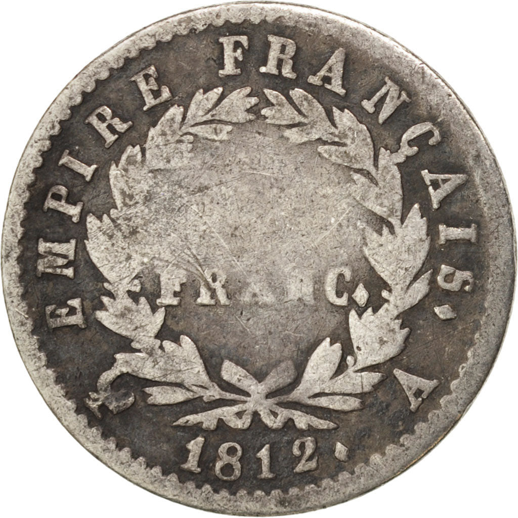 Francia, Napoléon I, 1/2 Franc, 1812, Paris, MB, Argento, KM:691.1