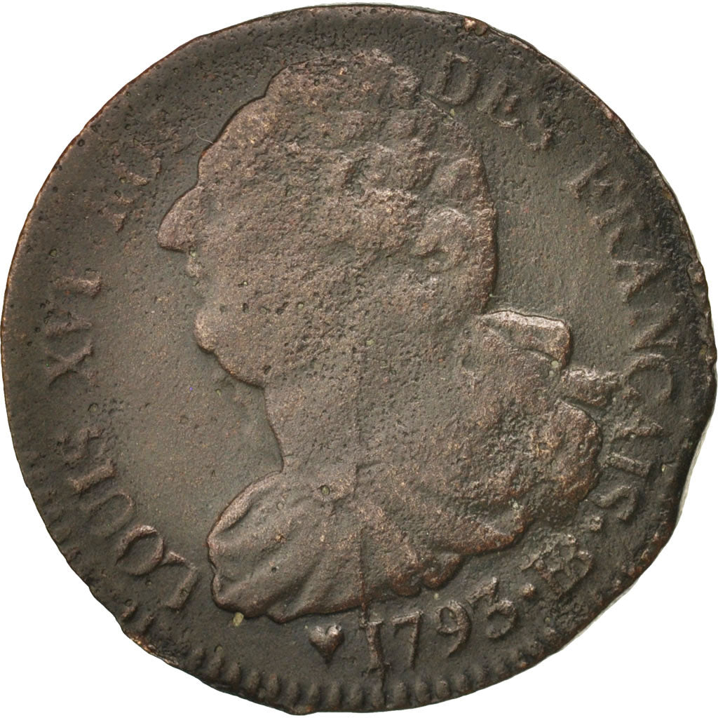 Moneta, Francia, 2 sols français, 2 Sols, 1793, Strasbourg, MB, Bronzo, KM:612