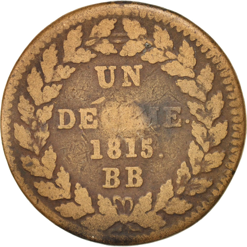 France, Louis XVIII, Decime, 1815, Strasbourg, F(12-15), Bronze, KM:701