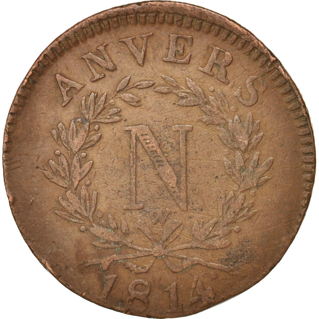 FRENCH STATES, ANTWERP, 10 Centimes, 1814, VF(20-25), Bronze