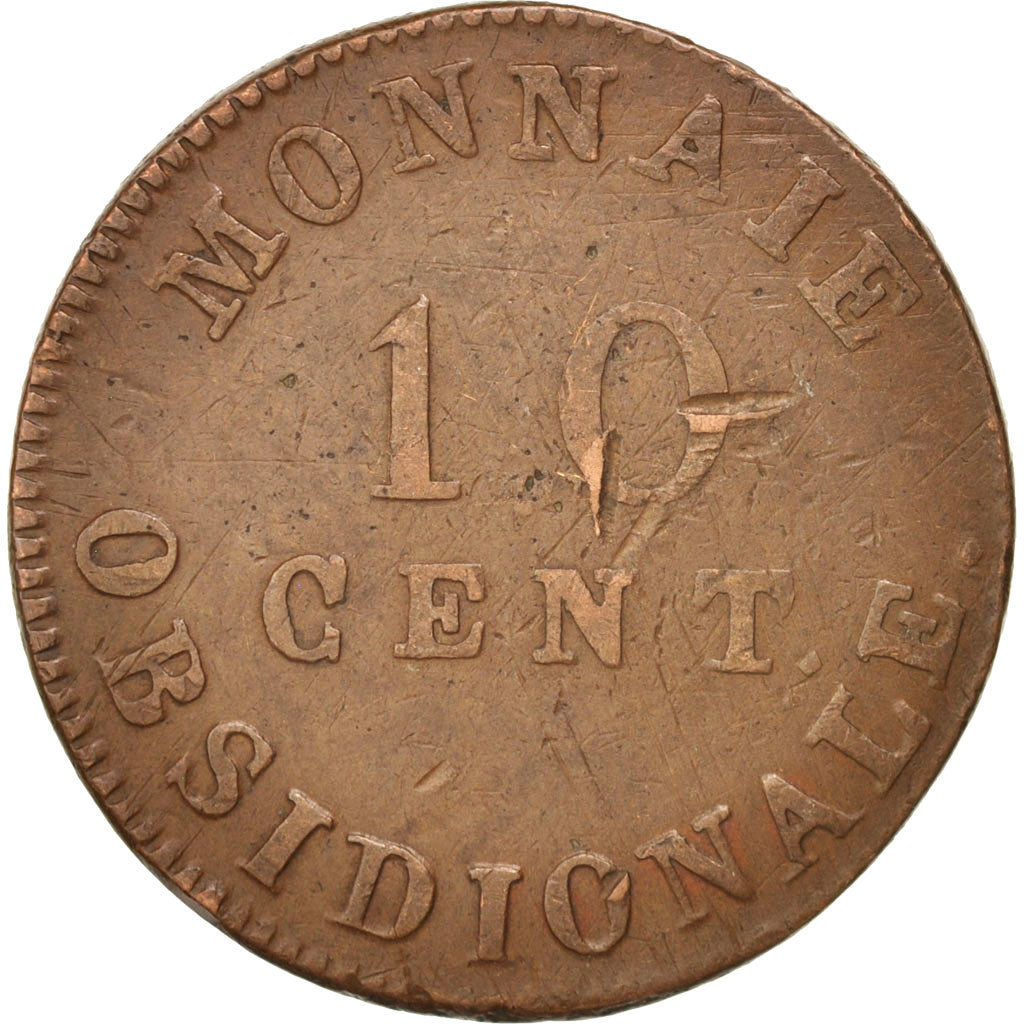 FRENCH STATES, ANTWERP, 10 Centimes, 1814, VF(20-25), Bronze