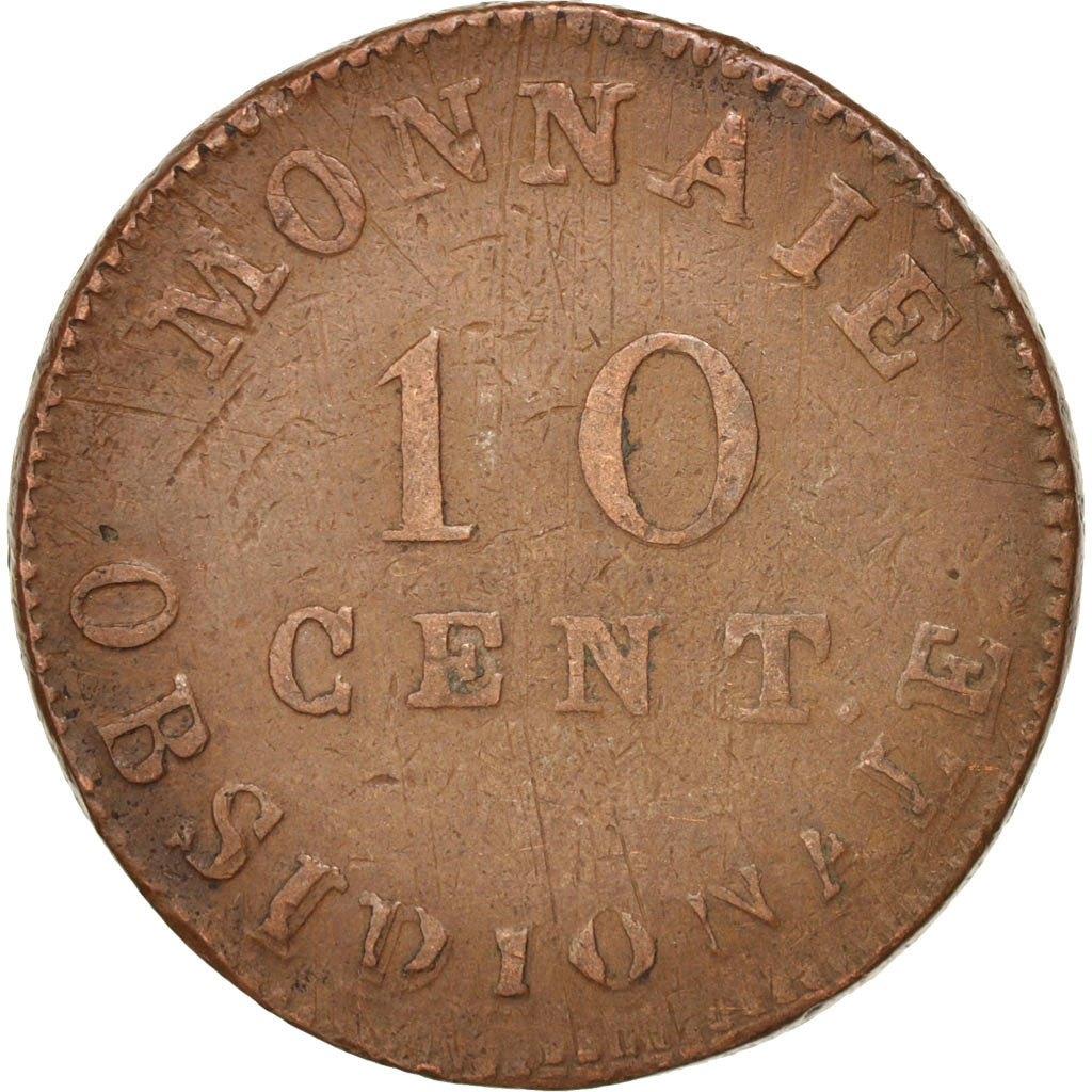 FRENCH STATES, ANTWERP, 10 Centimes, 1814, VF(20-25), Bronze