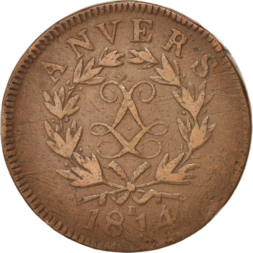 Coin, FRENCH STATES, ANTWERP, 10 Centimes, 1814, VF(30-35), Bronze, KM:7.2