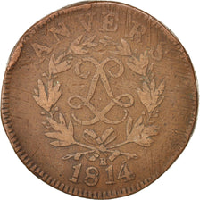 STATI FRANCESI, ANTWERP, 10 Centimes, 1814, MB, Bronzo, KM:7.2, Gadoury:193d