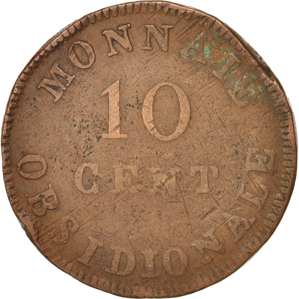 FRENCH STATES, ANTWERP, 10 Centimes, 1814, VF(20-25), Bronze
