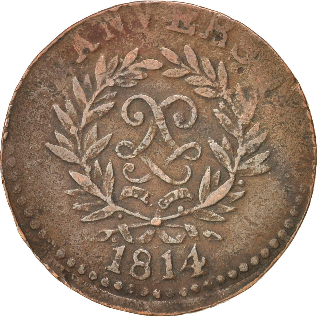 FRENCH STATES, ANTWERP, 5 Centimes, 1814, VF(20-25), Bronze