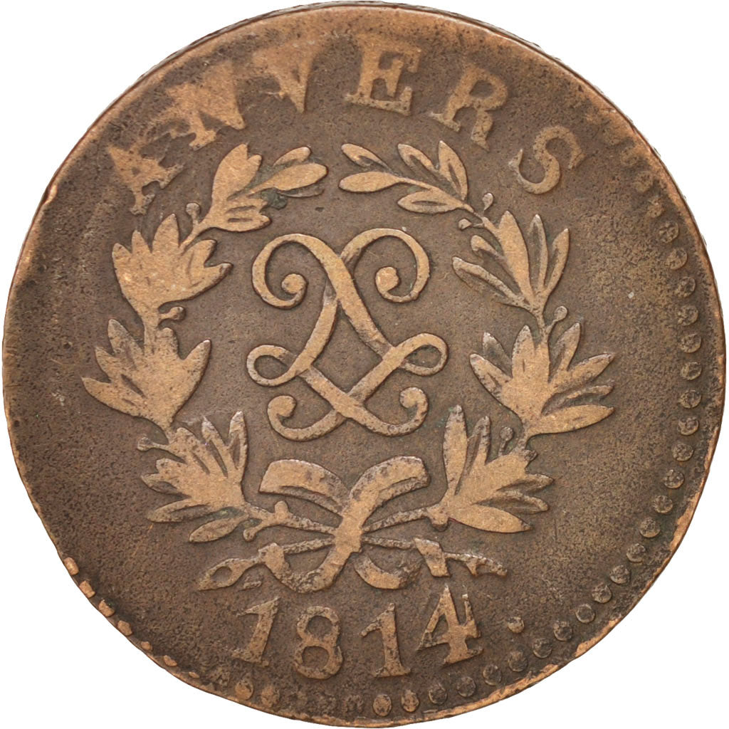 FRENCH STATES, ANTWERP, 5 Centimes, 1814, VF(20-25), Bronze