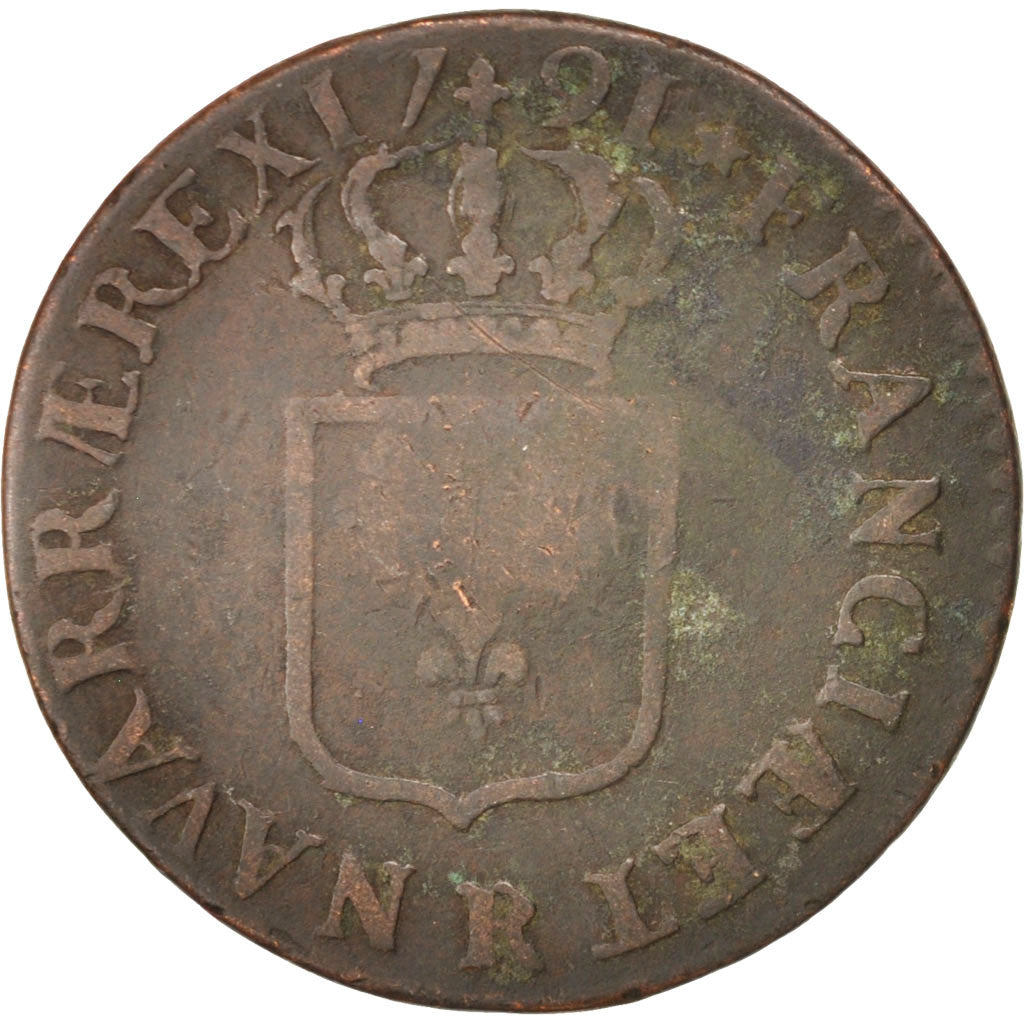 Monnaie, France, Louis XVI, Sol ou sou, Sol, 1791, Orléans, TB, Cuivre