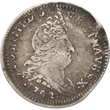 France, Louis XIV, 5 Sols aux insignes, 5 Sols, 1/16 ECU, 1702, Caen, VF(20-25)