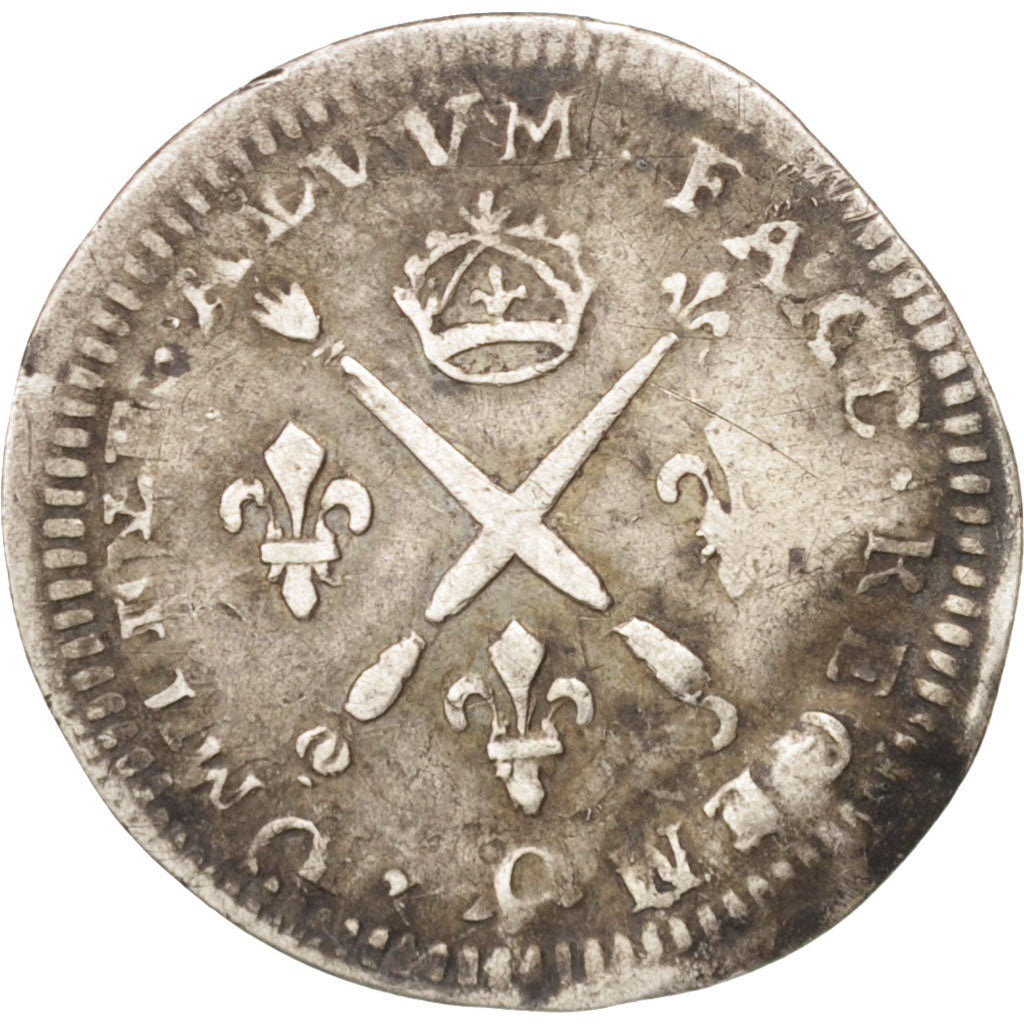 France, Louis XIV, 5 Sols aux insignes, 5 Sols, 1/16 ECU, 1702, Caen, VF(20-25)