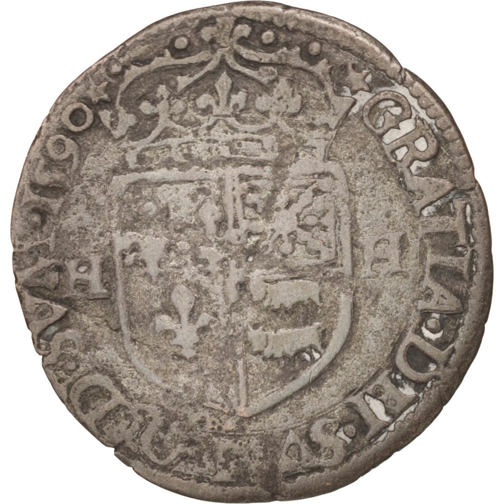France, Henri IV, Douzain de Béarn, 1590, Morlaas, VF(20-25), Billon