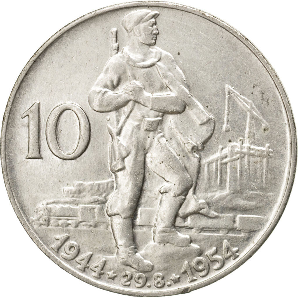 CZECHOSLOVAKIA, 10 Korun, 1954, KM #40, EF(40-45), Silver, 30, 12.04