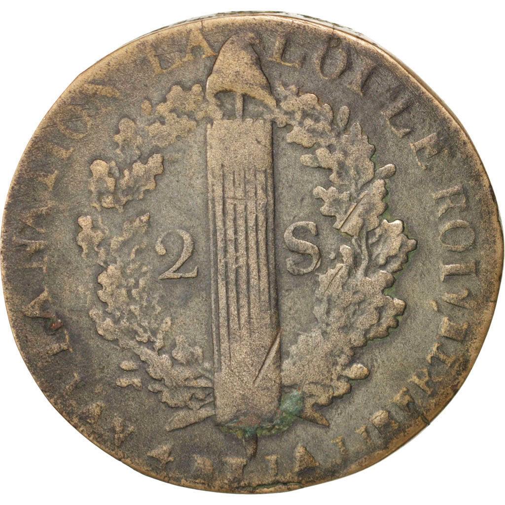 Coin, France, 2 sols françois, 2 Sols, 1792, Lille, VF(30-35), Bronze