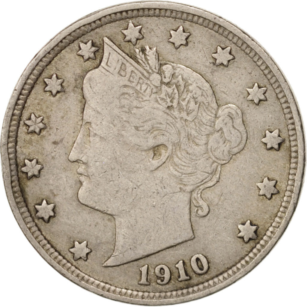 Coin, United States, Liberty Nickel, 5 Cents, 1910, U.S. Mint, Philadelphia