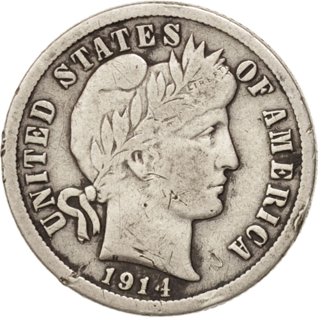 Coin, United States, Barber Dime, Dime, 1914, U.S. Mint, Philadelphia