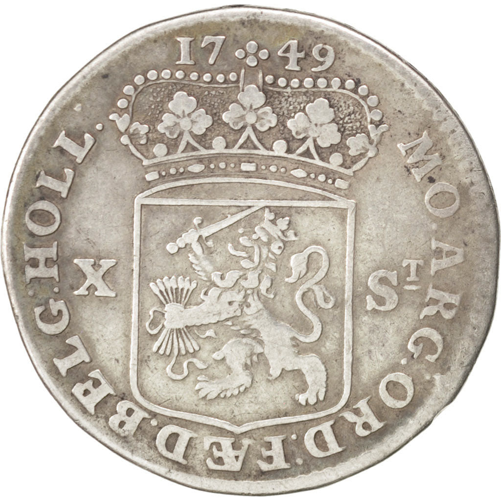 NETHERLANDS, 10 Stuivers, 1/2 Gulden, 1749, KM #95, VF(30-35), Silver, 5.07