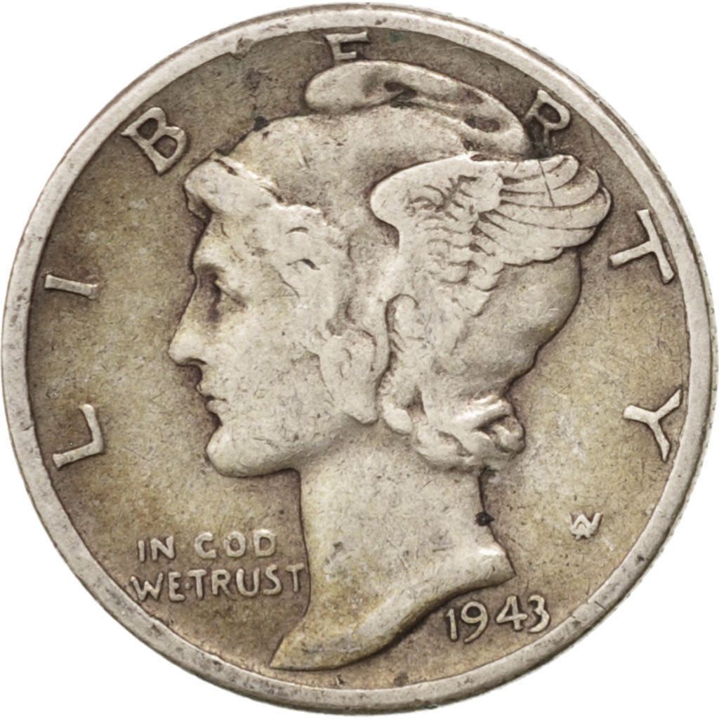 Coin, United States, Mercury Dime, Dime, 1943, U.S. Mint, Philadelphia