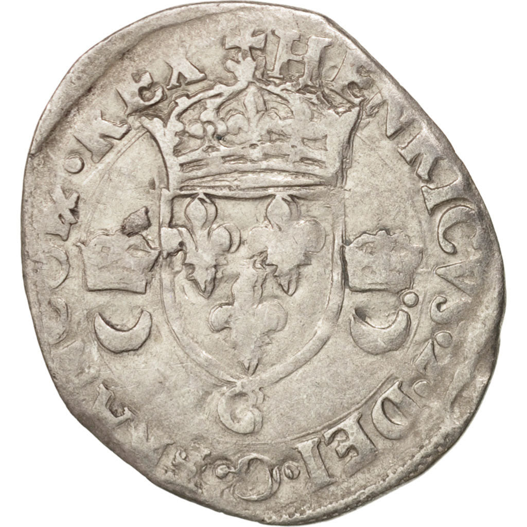 Moneda, Francia, Douzain aux croissants, 1550, Poitiers, BC+, Vellón