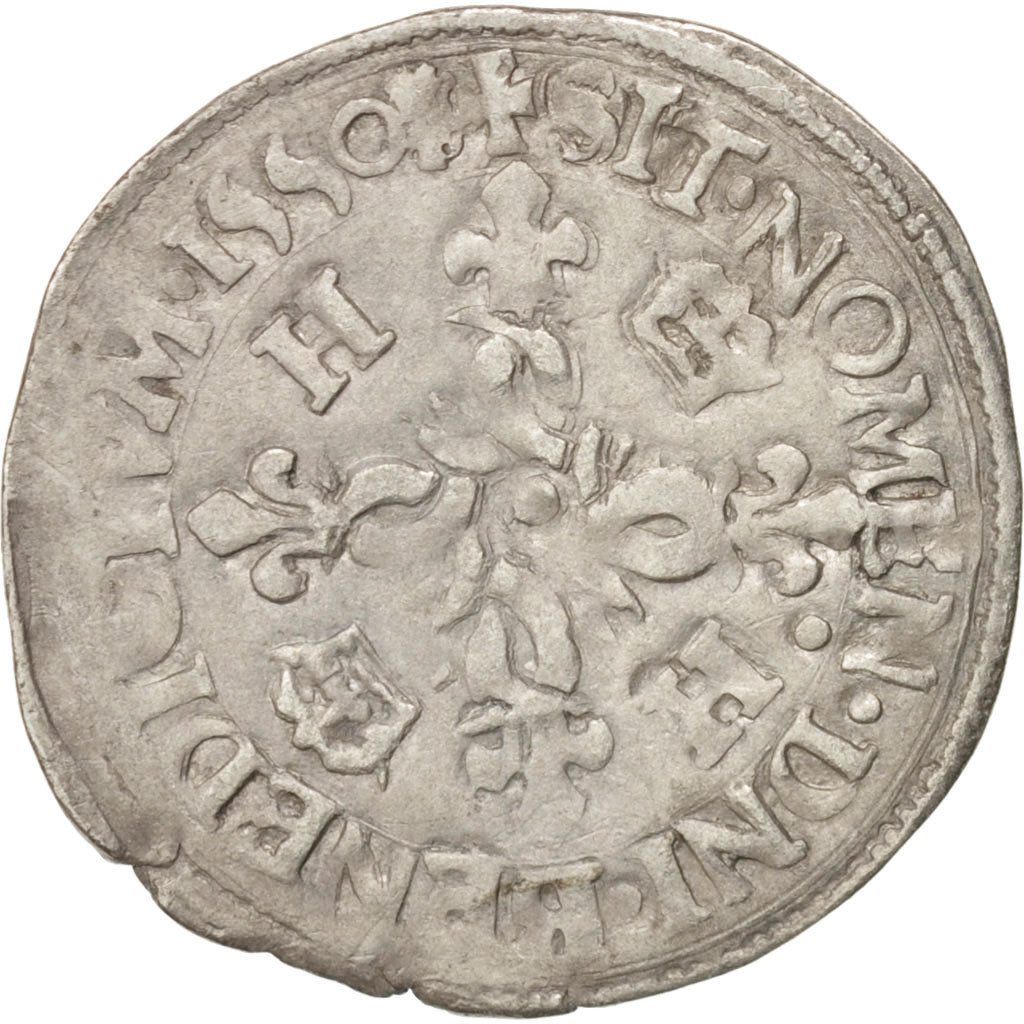 Moneda, Francia, Douzain aux croissants, 1550, Poitiers, MBC, Vellón