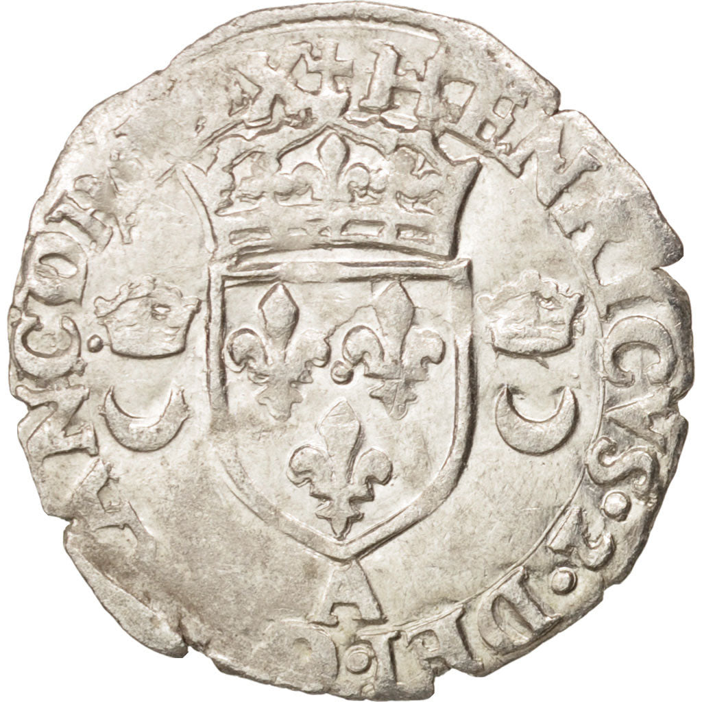France, Henry II, Douzain aux croissants, 1551, Paris, VF(30-35), Billon