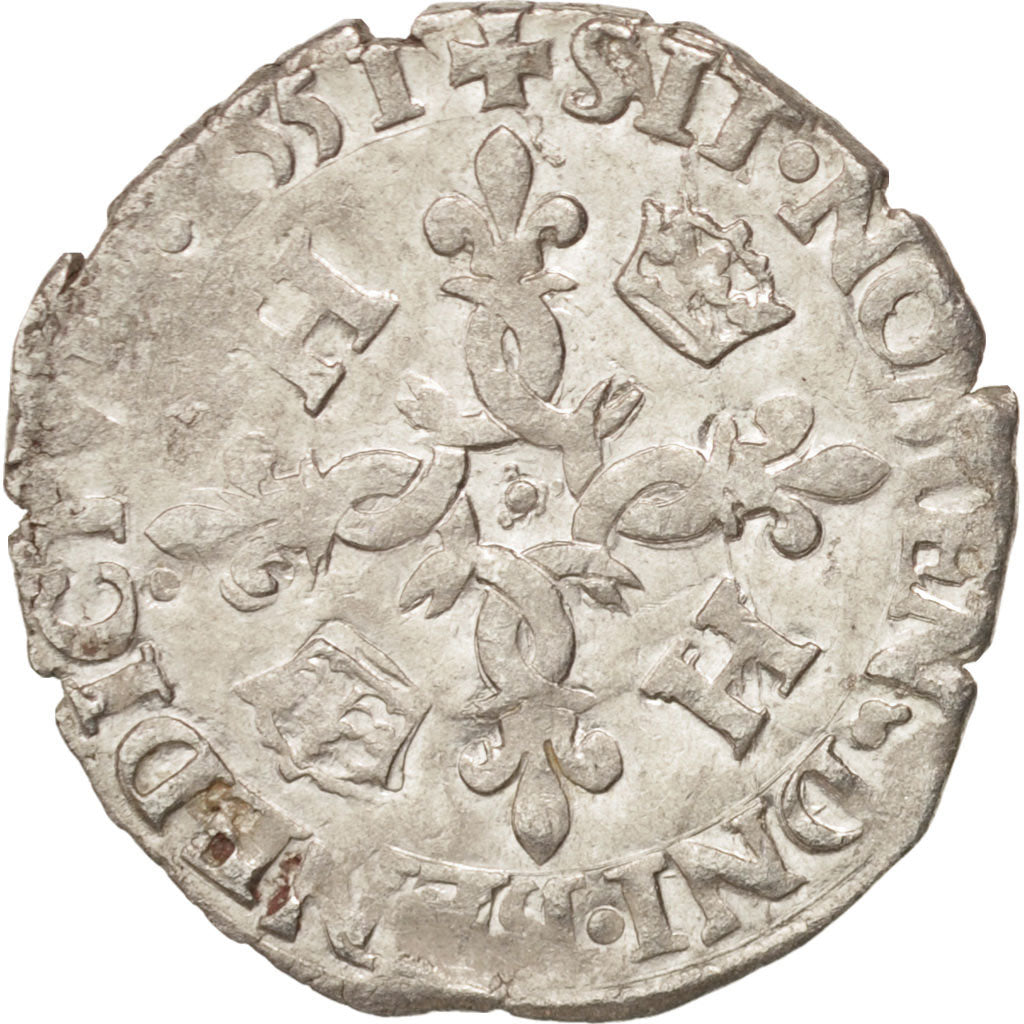 France, Henry II, Douzain aux croissants, 1551, Paris, VF(30-35), Billon