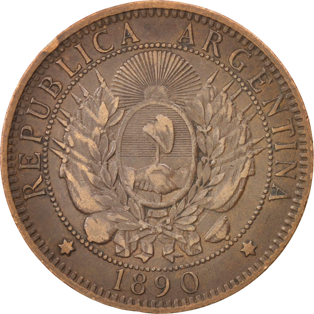 Argentina, 2 Centavos, 1890, Buenos Aires, EF(40-45), Bronze, KM:33