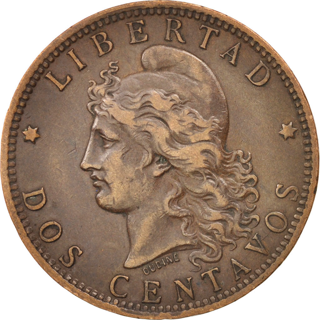 Argentina, 2 Centavos, 1890, Buenos Aires, EF(40-45), Bronze, KM:33