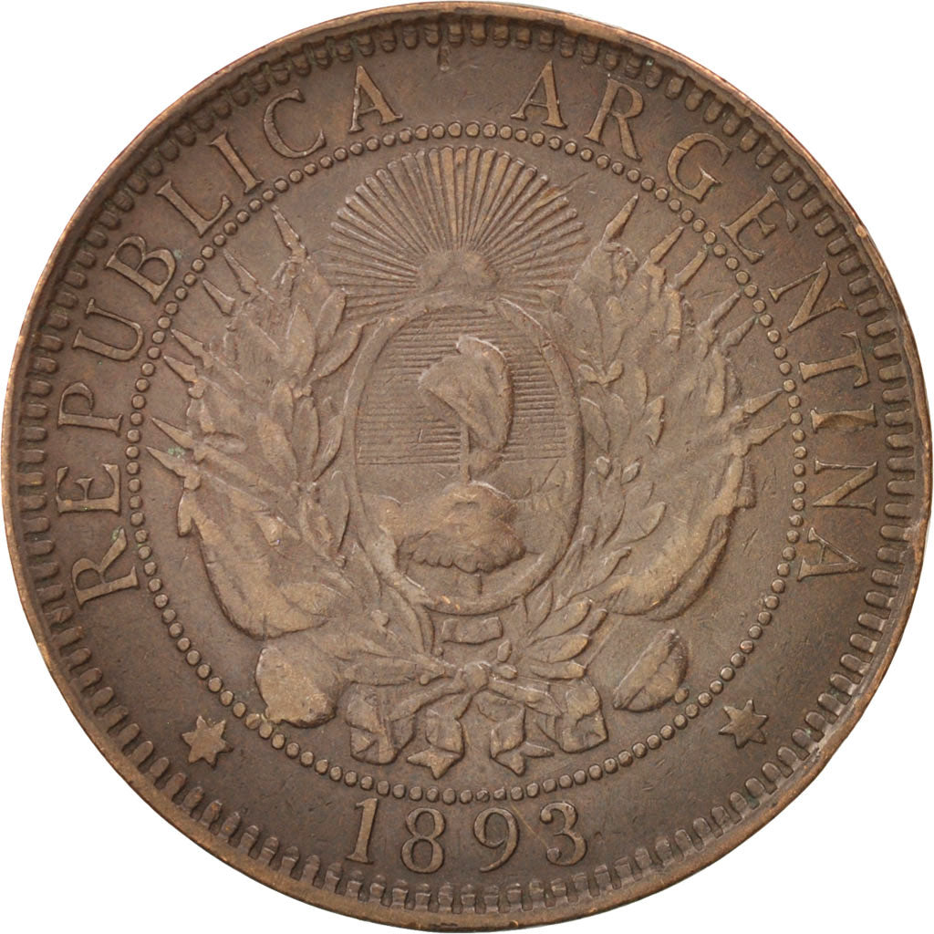 Argentina, 2 Centavos, 1893, Buenos Aires, VF(30-35), Bronze, KM:33