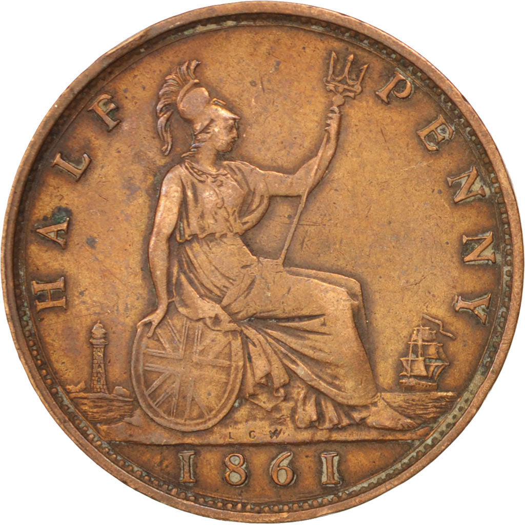 Great Britain, Victoria, 1/2 Penny, 1861, EF(40-45), Bronze