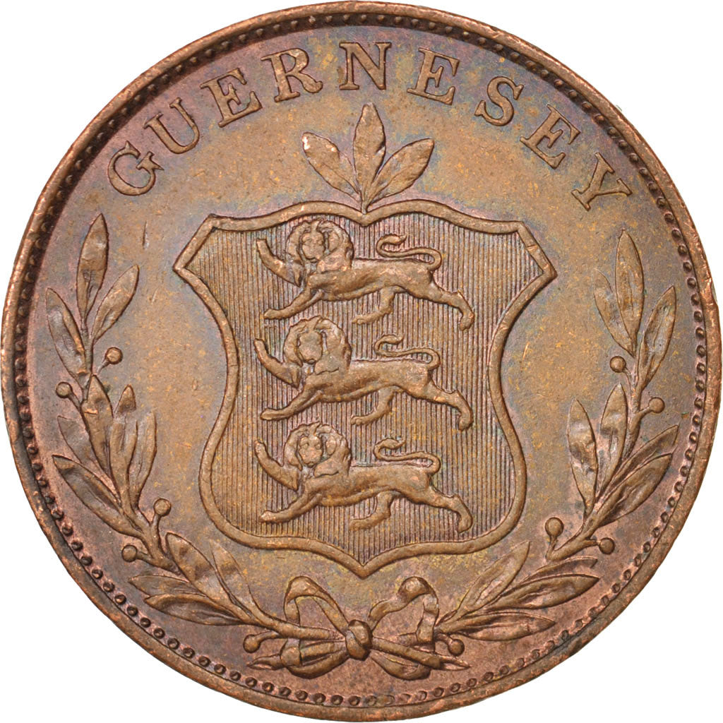 Guernsey, 8 Doubles, 1834, Heaton, AU(50-53), Copper, KM:3
