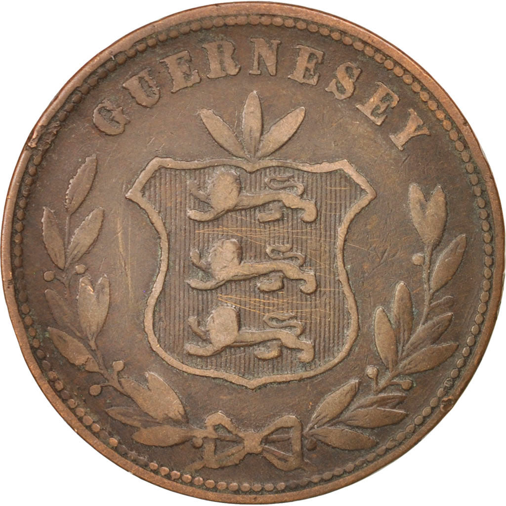 Coin, Guernsey, 8 Doubles, 1864, Heaton, Birmingham, VF(20-25), Bronze, KM:7