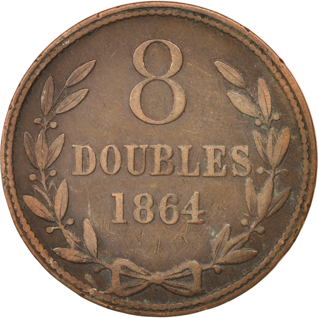 Coin, Guernsey, 8 Doubles, 1864, Heaton, Birmingham, VF(20-25), Bronze, KM:7