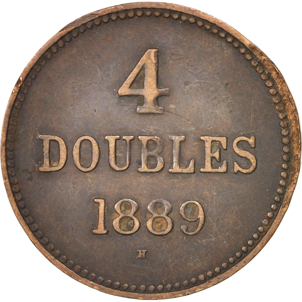 Guernsey, 4 Doubles, 1889, Heaton, Birmingham, VF(30-35), Bronze, KM:5