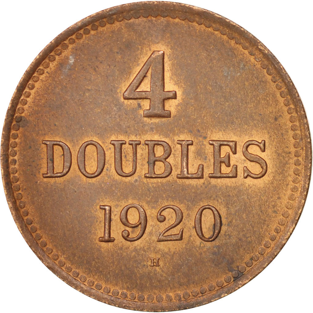Coin, Guernsey, 4 Doubles, 1920, Heaton, MS(60-62), Bronze, KM:13