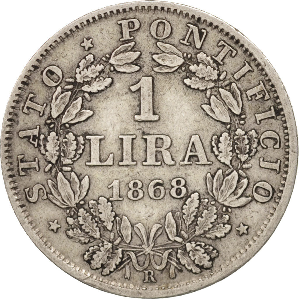 Coin, ITALIAN STATES, PAPAL STATES, Pius IX, Lira, 1868, Roma, AU(50-53)