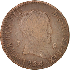 Spain, Ferdinand VII, 8 Maravedis, 1824, Jubia, EF(40-45), Copper, KM:502.1