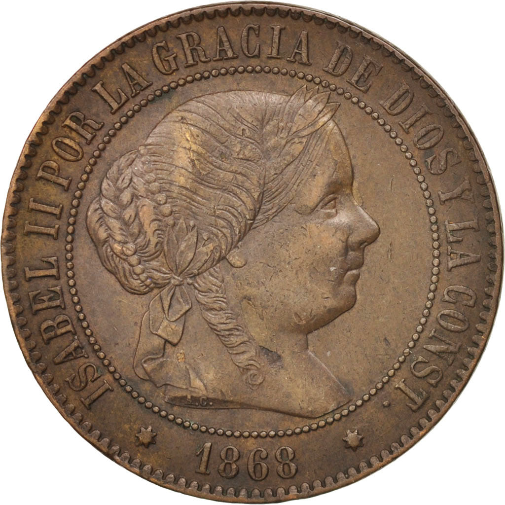 Spain, Isabel II, 5 Centimos, 1868, Madrid, EF(40-45), Copper, KM:635.5