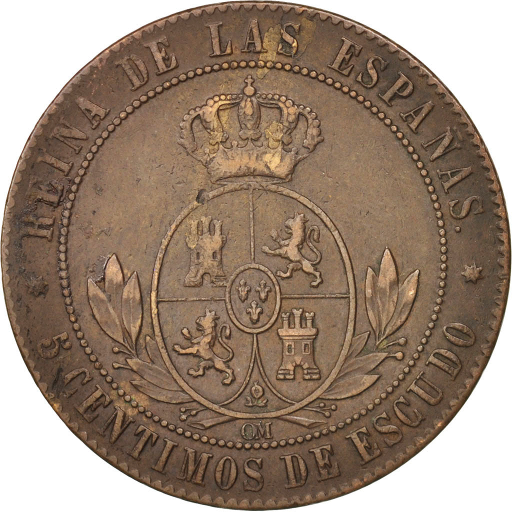 Spain, Isabel II, 5 Centimos, 1868, Madrid, EF(40-45), Copper, KM:635.5