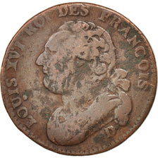Moneta, Francia, 12 deniers françois, 12 Deniers, 1791, Lyon, MB, Bronzo