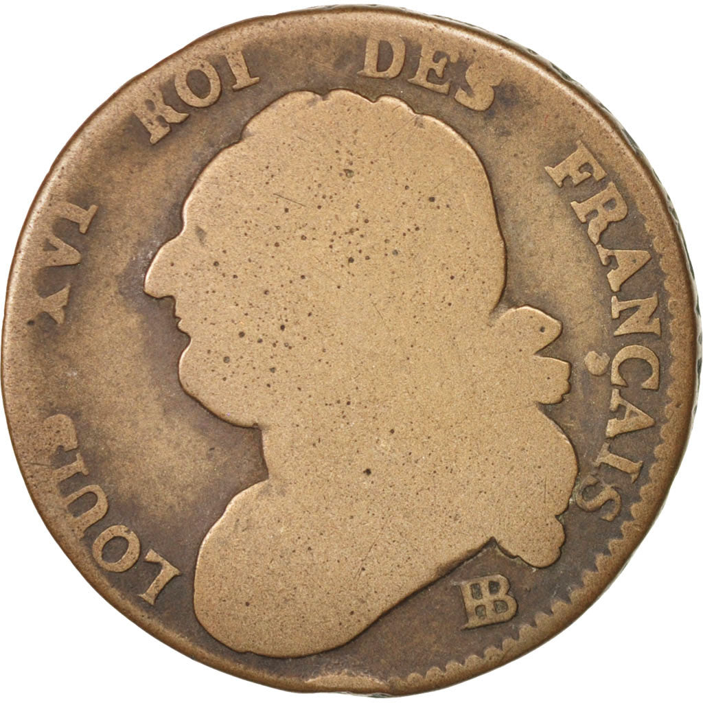 Francia, 12 deniers françois, 12 Deniers, 1792, Strasbourg, M+, Bronzo, KM:6...