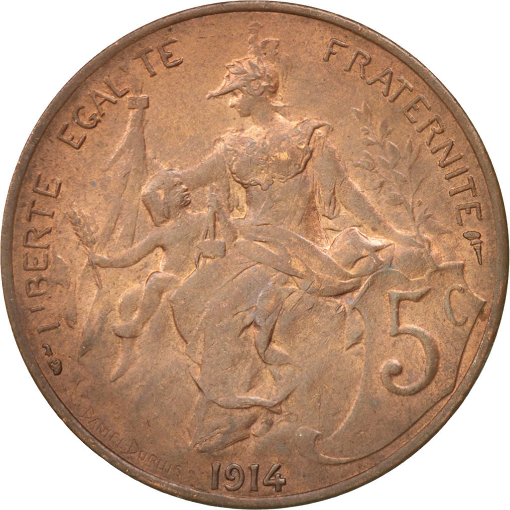Frankreich, Dupuis, 5 Centimes, 1914, Paris, MS(60-62), Bronze, KM:842, Gadou...