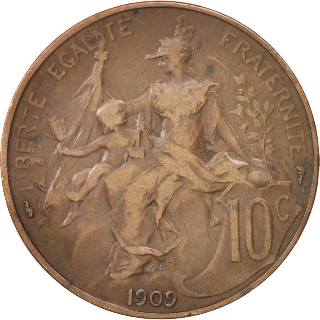 Moneta, Francia, Dupuis, 10 Centimes, 1909, Paris, BB, Bronzo, KM:843