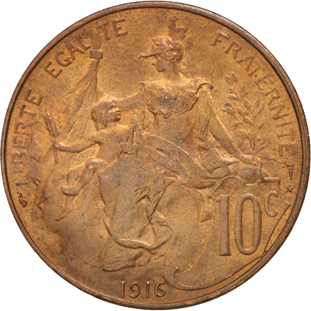 Moneda, Francia, Dupuis, 10 Centimes, 1916, Paris, EBC+, Bronce, KM:843